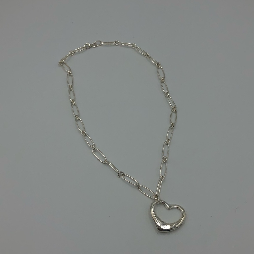 Sterling Silver Paper Clip Chain Heart Necklace - Picture 12 of 13